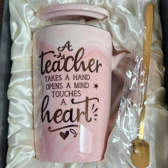Teacher Mug with Lid and Spoon NWOT - Picture 1 of 2